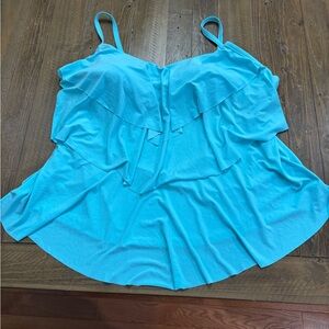 Aqua Green Turquoise Ruffle Swim Top